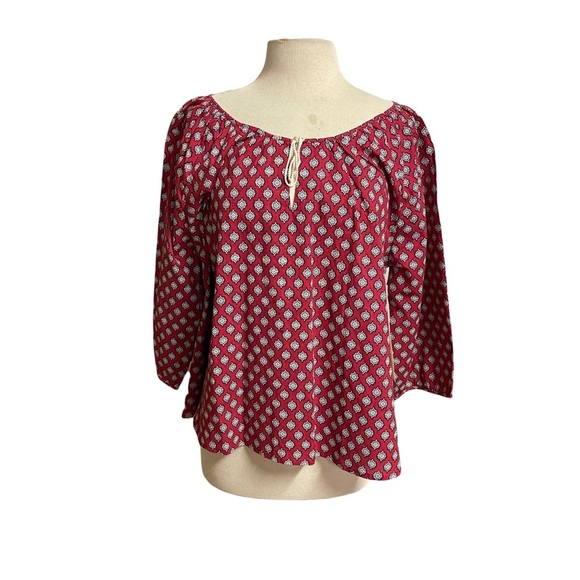 Mata Traders XL red a line 3/4 length sleeve blouse - Picture 1 of 6